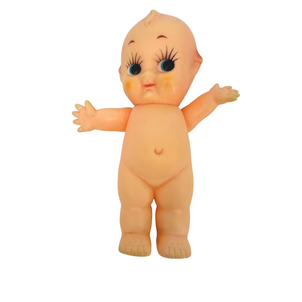 Vintage Korea Fun World Kewpie Vinyl Baby Doll Squeak 7" Toy Retro Kitsch Kawaii